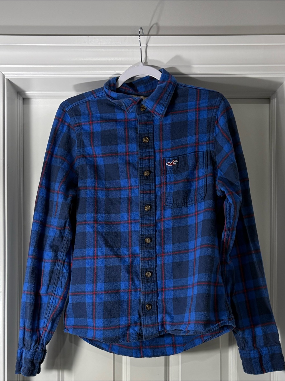 Hollister Blue and Navy Plaid Button-Down Shirt
